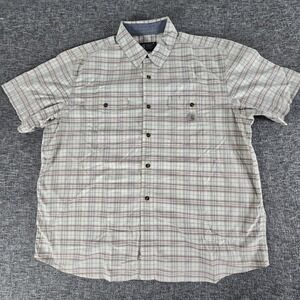 Carhartt Men's Relaxed Fit Short Sleeve Beige Plaid Button Down Shirt Size 2XL